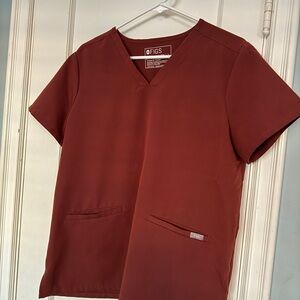 Figs Burgundy V-Neck Scrub Top